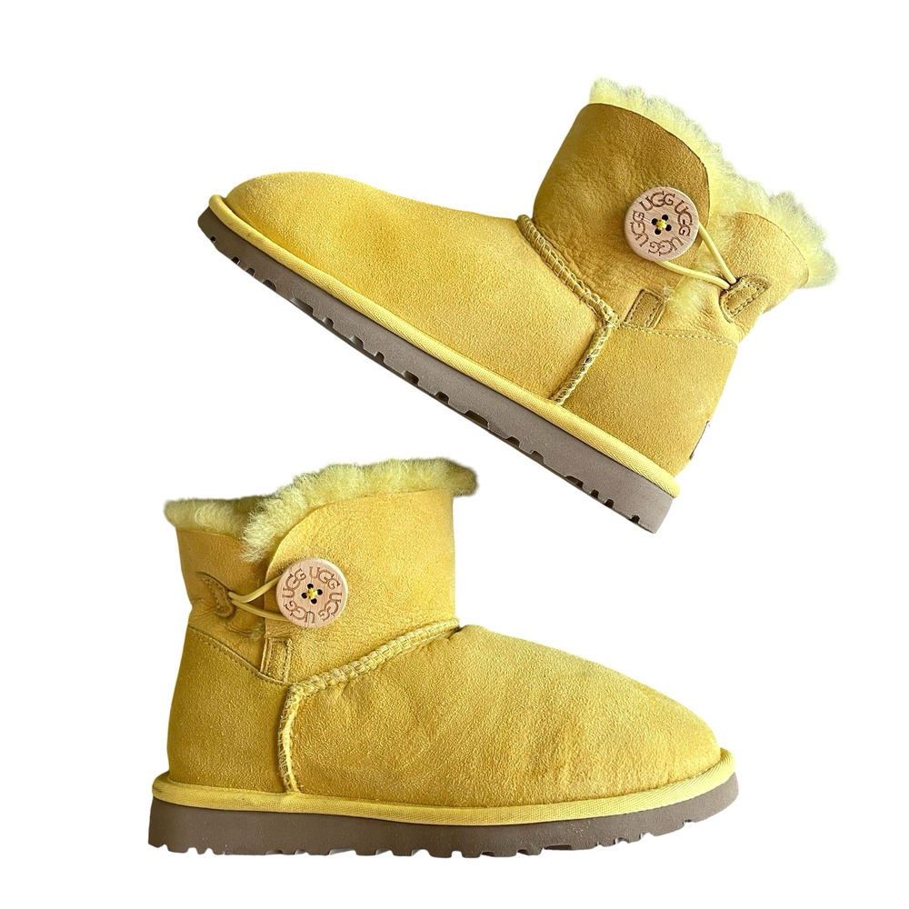 UGG Size US 5/EU 36 Yellow Mini Bailey Button Genuine Sheepskin Bootie F19013K